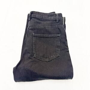 Zara Black Wide Leg Denim Jeans Frayed Split Hem Silver Stud Accent Jeans Size 6